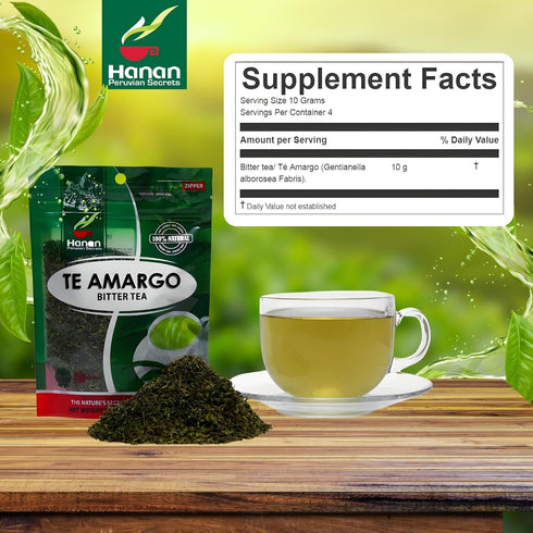 40g (1.4oz) Hanan Te de Amargo - Bitter Loose Leaf Tea for Liver Support & Wellness, Natural Herbal Tea from Peru