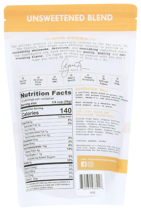 The Granola Guru 10 , Granola Unsweetened Superfood Blend, Ounce