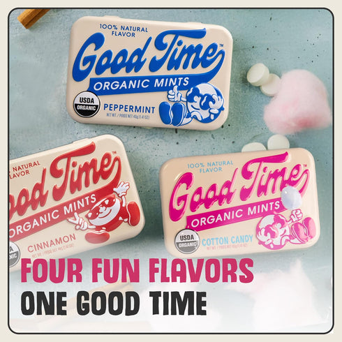 40 Count (Pack 6) Good Time Organic Mints - Cotton Candy | Cane Sugar, Natural Flavors, No Artificial Colors