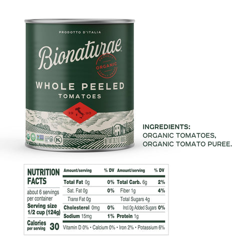 28.2 Oz Bionaturae Organic Whole Peeled Tomatoes Canned - Tomatoes Organic, Keto Friendly, Non-GMO, No Added Sugar, No