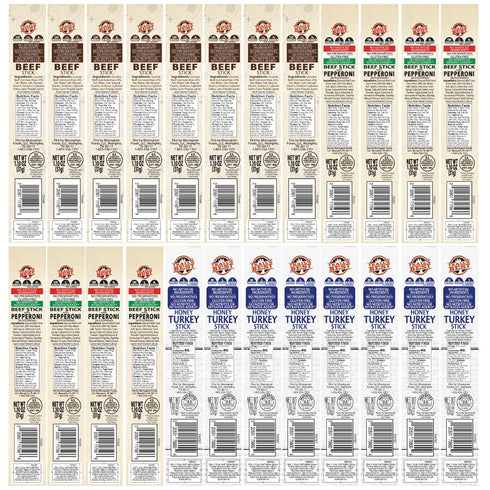 24-Piece 1.1oz Trail's Best Beef Stick Samplers (Beef, Pepperoni and Turkey)