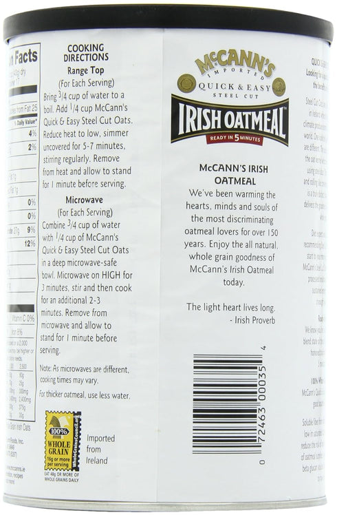 24 oz (Pack 6) McCann's Steel Cut Irish Oatmeal, Quick & Easy