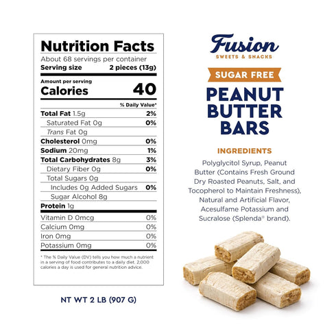 1 Sugar Free Peanut Butter Bars - Pound Individually Wrapped - Bulk Sugar-Free Crunchy & Cripsy Peanut Butter Candy