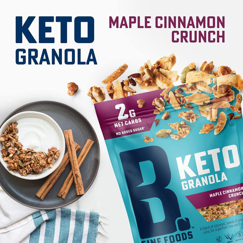 2g (9 oz, 2 Pack) B. Fine Foods - Keto Granola High Protein Snack - Maple Cinnamon Crunch - Breakfast Blend of Coconut