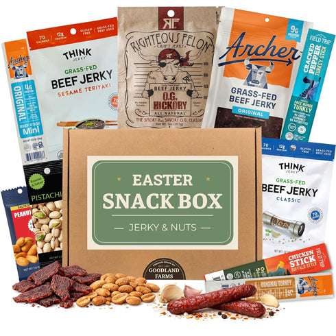 Jerky Easter Basket Prefilled Gift Box with Jerky, Meat Sticks & Nuts,