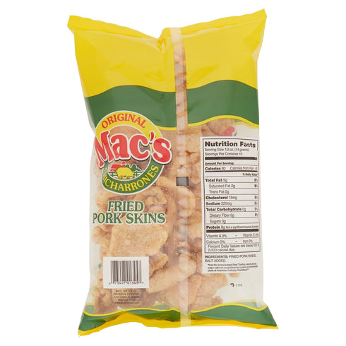 (5oz 8ct) Macs Original Pork Skins - Low Carb, Keto Friendly Snack - Crunchy Chicharrones / Pork Rinds bags
