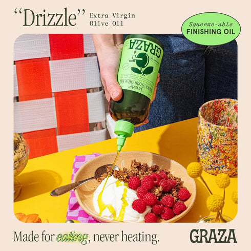 11.8 Oz (350ml) Graza Drizzle Extra Virgin Olive Oil, Finishing Oil - High Polyphenol Early Harvest EVOO Finishing Oil