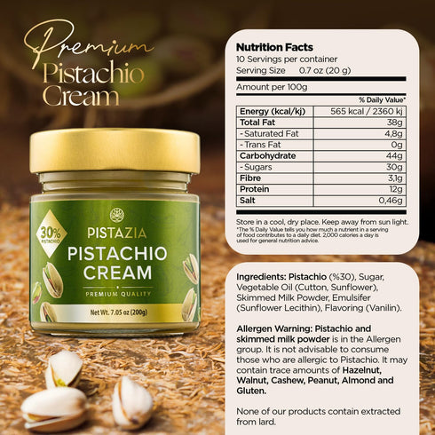 7.05 oz (200g) Pistazia Pistachio Cream Premium Turkish Pistachio Spread Organic, No Additives Perfect for Dubai
