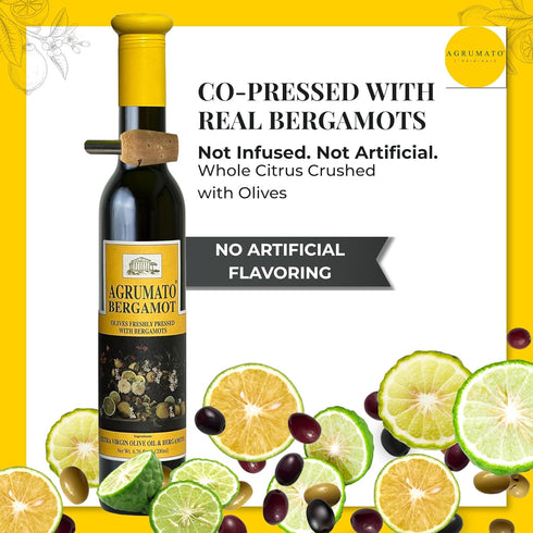 Agrumato 6.76 Oz Bergamot Olive Oil, Cold Pressed Italian Extra Virgin with Fresh Citrus Peel, Small Batch Gourmet