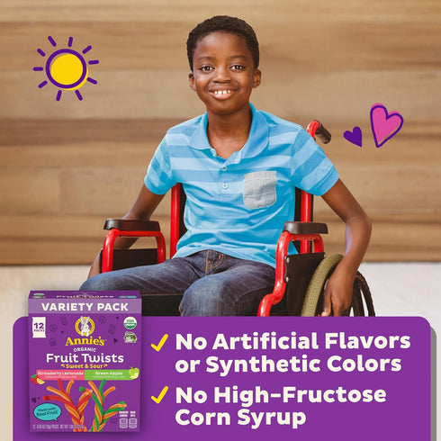 Pack, 12 Count, 7.68 oz Annie's Organic Sweet and Sour Fruit Twists, Strawberry Lemonade and Green Apple Fruit Flavored