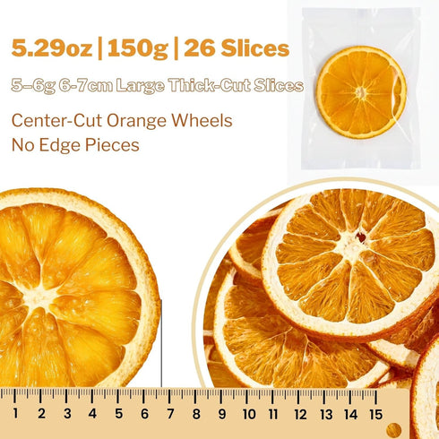 5.29oz 6g 7cm 26 Dried Orange Slices for Cocktails Dehydrated Orange Slices, Large Center-Cut Dried Citrus Slice