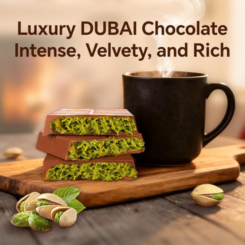 Zontixyrl 7.05oz Dubai Chocolate Bar Pistachio Rich Milk Chocolate with Creamy Pistachio Filling & Crispy Kadayif