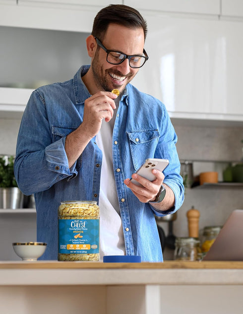 10 oz Just the Cheese Minis Grilled Cheese Crisps, Jar, Delicious Low-Carb Lifestyle Protein Chips, High-Protein