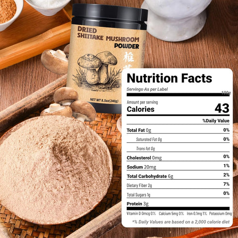 Egcina 8.5oz 100% Dried Shiitake Mushroom Powder - Pure Natural Shiitake Mushroom Seasoning for Cooking, Ramen, Coffee