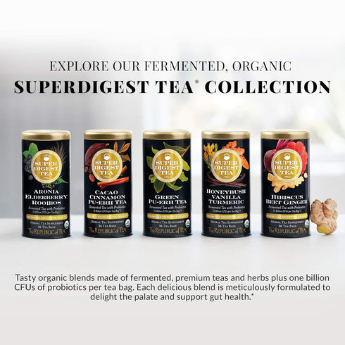 (36 count) The Republic of Tea Organic Honeybush Vanilla Turmeric SuperDigest Tea | Probiotic Tea Bag