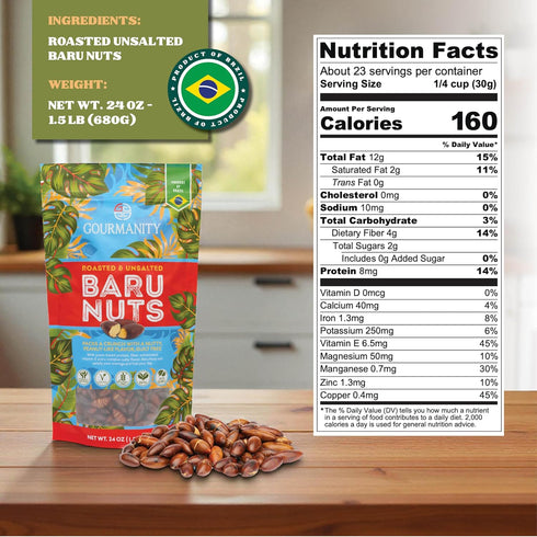 1.5 LB, 6 9, Gourmanity Brazilian Baru Nuts, Complex Nutty Flavor, High in Protein, Vitamin E and Omega & Roasted