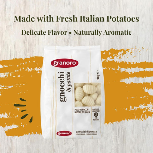 17.6 oz (500g) (Pack 3) Granoro Italian Potato Gnocchi Pasta, Soft Traditional Potato Dumplings, Authentic Italian