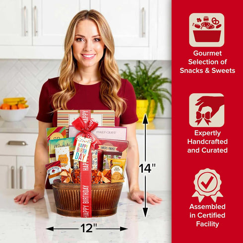 Broadway Basketeers Birthday Gift Basket Gourmet Snacks & Sweet Treat Box with Cookies, Candy & more - Food Gift Basket