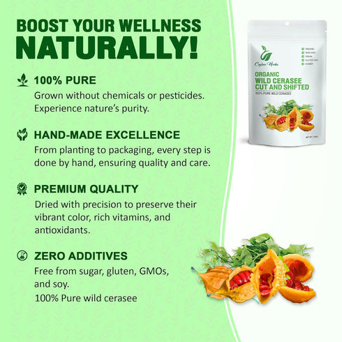 CEYLON HERBS 100g -100% Wild Cerasee Cut and Shifted Pure Organic Wild-Crafted Well-Cleaned for Herbal Tea Whole