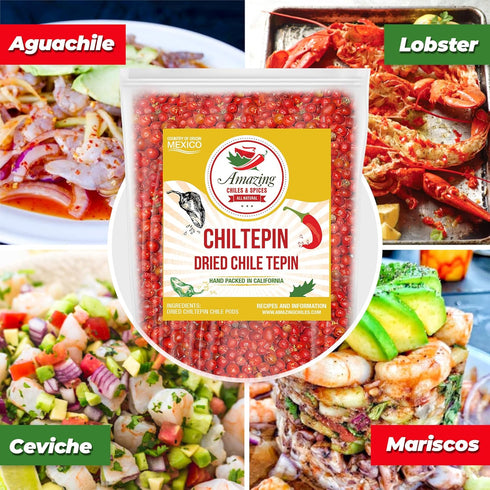 4oz Dried Chiltepin Peppers (Chile Tepin) Bag - Great For Use with Seafood, Sauces, Stews, Salsa, Meats. Very Hot