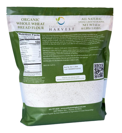 Early Morning Harvest Organic Whole Wheat Bread Flour - Made from Non-GMO Whole Wheat - Stone Ground Flour for Baking