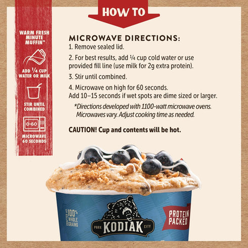 Kodiak Cakes Minute Muffins, Mountain Blueberry, 2.29 Ounce, Pack of 12 (Packaging May Vary)