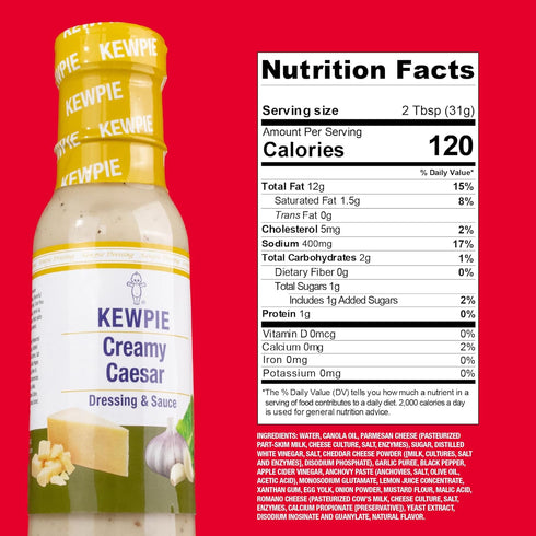 8 oz KEWPIE Creamy Caesar Dressing & Sauce, Savory Garlic & Pepper Flavor, Perfect for Salads, Wraps, Dips & Marinades