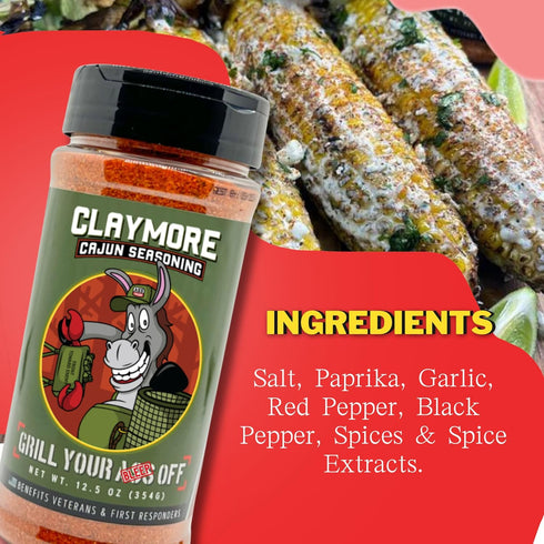 12.5oz Grill Your As* Off Claymore Cajun Seasoning Spicy Blend for Meats & Seafood MSG & Gluten Free USA Made & Veteran