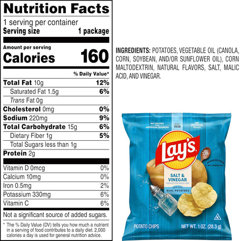 1 oz (40 Count) (Packaging Lay's Salt & Vinegar Flavored Potato Chips, Bags, May Vary)