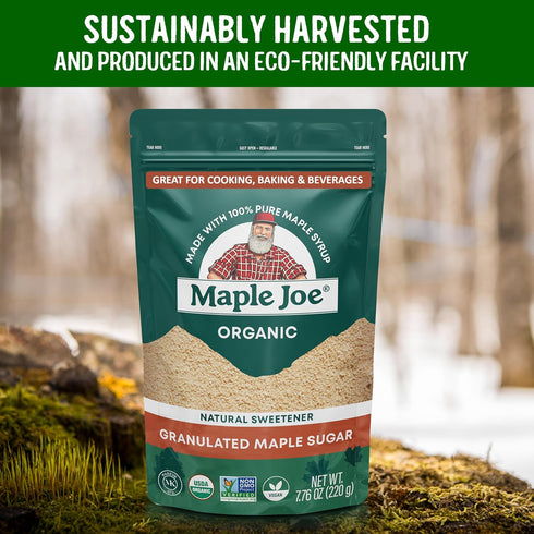 Maple Joe 100% 7.8 oz Organic Maple Sugar Granulated, Made With Grade A Organic Maple Syrup. Powdered Maple Sugar
