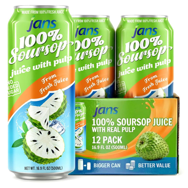 JANS 100% Soursop Juice with Pulp (16.9 oz, Pack of 12) NO