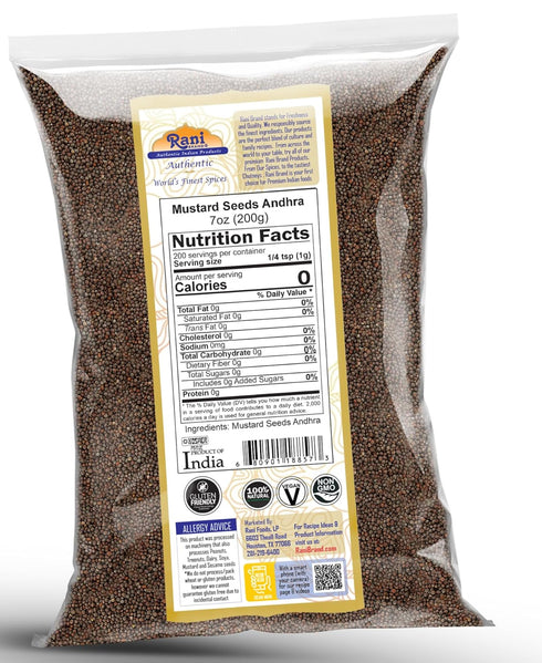 7oz (200g) Rani Andra Mustard Seeds (Rai) Whole Spice (Rai Sarson) ~ All Natural | Gluten Friendly | NON-GMO | Kosher |