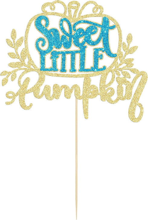 1Pc Gyufise Sweet Little Pumpkin Cake Topper Glitter Fall Theme Little Pumpkin Cake Pick Decorations for Baby Shower