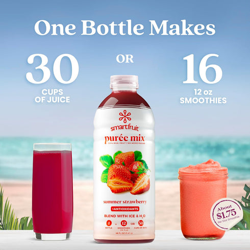 Summer 100% 2-Pk, 48oz Smartfruit Strawberry + Antioxidants Real Fruit Pure with Strawberries, Apple & Pineapple Great