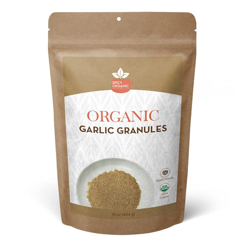 SPICY ORGANIC Garlic Granules 100% USDA Organic- Premium Quality Granulated Garlic Powder