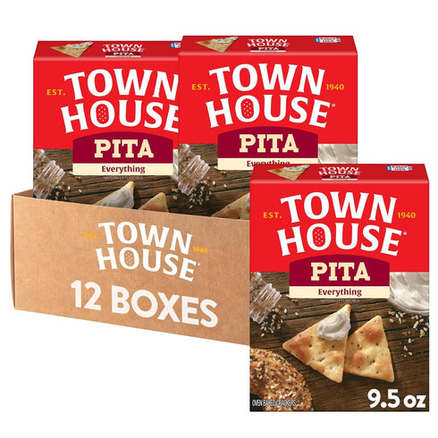 Town House Pita Oven Baked Crackers, Party Snacks, Everything Flavor (12 Boxes)