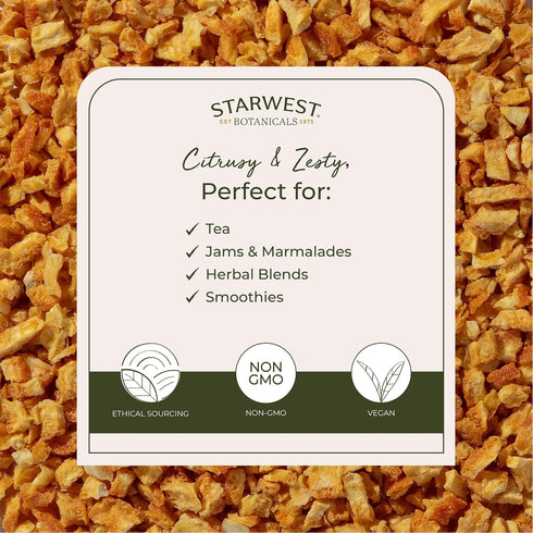 4 oz Starwest Botanicals Organic Dried Orange Peel - Pure Citrus Peel for Baking, Tea, & Spice Blends, Bright & Zesty