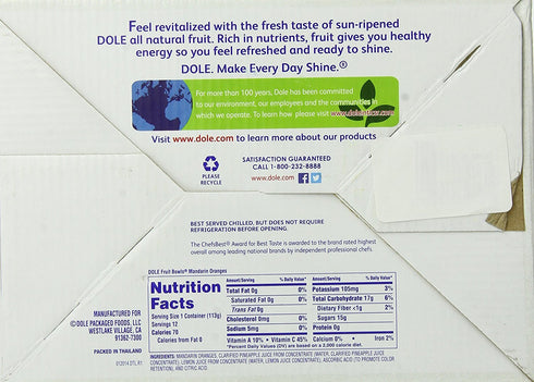 100% 4oz (Pack 24) Dole Fruit Bowls Mandarin Oranges in Juice Snacks, Gluten & Dairy Free, Bulk Lunch Snacks for Kids