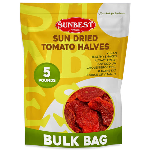 Sunbest Natural Sun-Dried Tomato Halves 5 lb Bulk Bag (80 oz) Intense