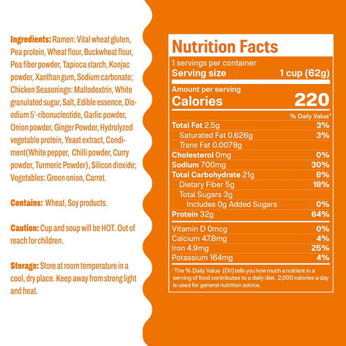 Pre-Packaged 6-Pack 32g Hethstia Protein Ramen, Chicken Flavor Ramen Soup Cup, Instant High-Protein Noodles with Plant