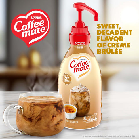 50.7 oz (Pack 2) Nestle Coffee mate Coffee Creamer, Creme Brulee, Liquid Concentrate Pump Bottle, Non Dairy, No