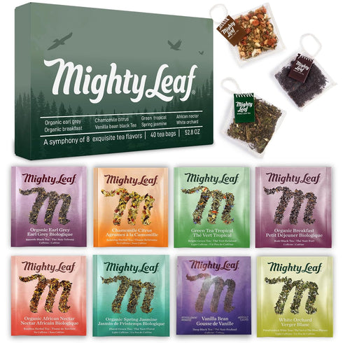 Mighty Leaf Organic Tea Sampler 40 Count Silken Tea Bags 8 Assorted