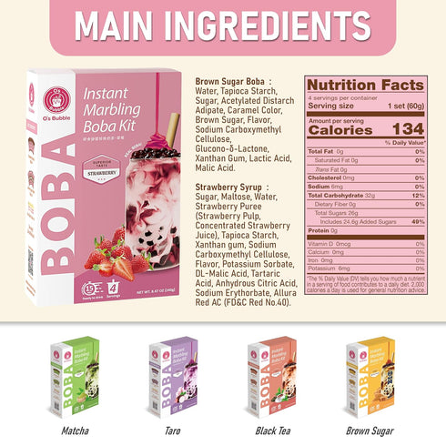 (Pack 4) O's Bubble Instant Boba Kit Marbling Boba Kit | boba tea kit | Tapioca pearl | Marbling Syrup | Non-Dairy |