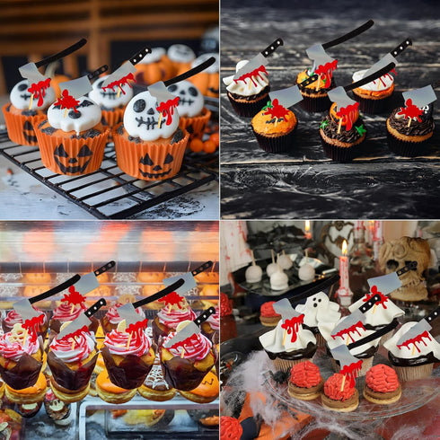 60Pcs Halloween Cupcake Toppers - Glitter Horror Blood Knife Picks for Killer Cake Decorations and Party Supplies