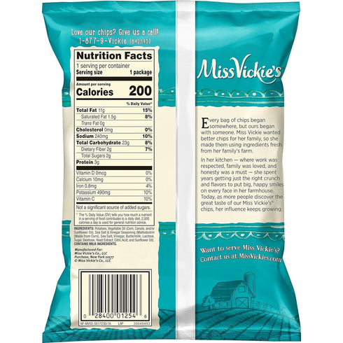 Pack 1.375 Oz Pack 16 Kettle Cooked Potato Chips by Miss Vickie's Value Bundled by SUPERDEALS | Bag | Sea Salt