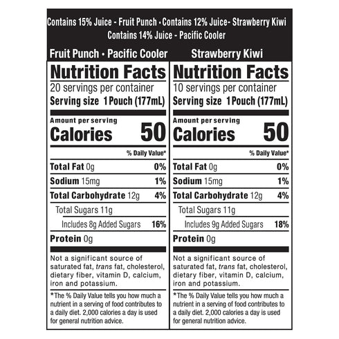 Pack, 30 6 oz Capri Sun Fruit Punch, Strawberry Kiwi and Pacific Cooler Flavored Juice Drink Blend Variety ct Box, fl