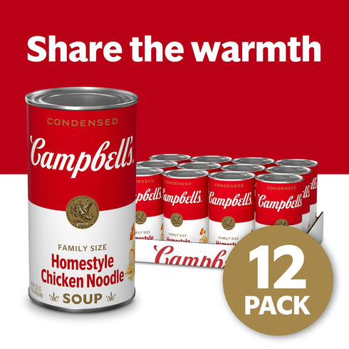 22.2 oz (12 Pack) Campbells Condensed Homestyle Chicken Noodle Soup, Family Size Can