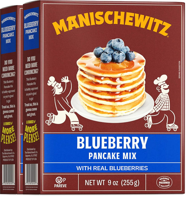 Manischewitz Real Blueberry Pancake Mix, Dairy Free, 9oz (2 Pack) with Real
