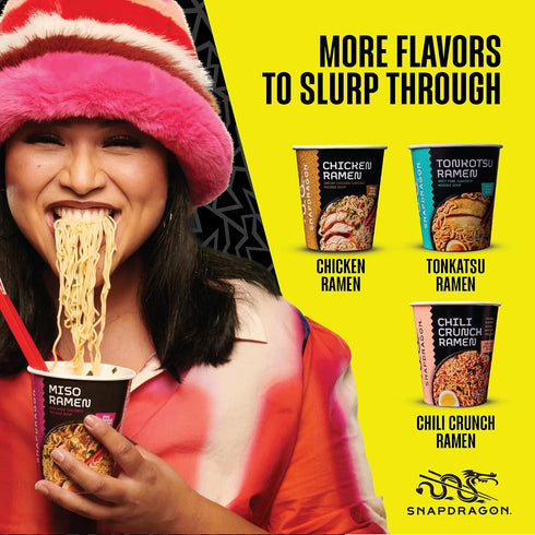 6 Pack Pack Snapdragon Miso Ramen Cup Noodles - Instant Ramen Bowl with Authentic Wheat Noodles, Soup Sauce Base, Vege