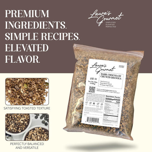 2 lb, Laura's Gourmet Granola Dark Chocolate Crunch, Gluten-Free Oats, Vegan, Dairy & Soy Free Snack, Organic Agave